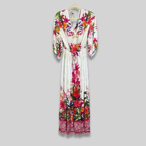 INC International Concepts Mara Garden Maxi Dress Boho Deep V-Neck Multicolor L